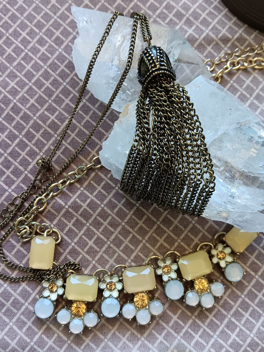 Gold-Tone Tassel & Cream Stone Necklace Set - Fashion Pieces..